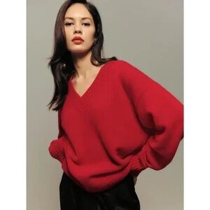 Women's Red V-Neck Sweater